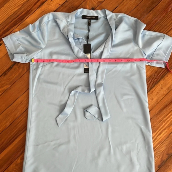 BCBGMAXAZRIA Ice Blue Mini Shirtdress with Tie at the Neckline - Size XS - Picture 11 of 11